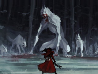 Red riding hood, wolf, fantasy, art, 320x240 wallpaper