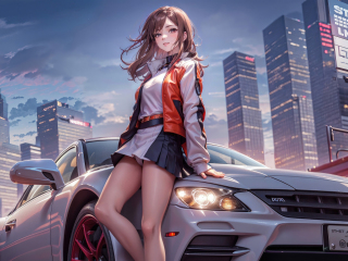 Anime girl with a car, beautiful, art, 320x240 wallpaper