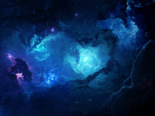 Blue space clouds, space, nebula, cosmic art, 320x240 wallpaper