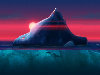 Download wallpaper 320x240 sunset, iceberg, glacier, fishes, art, nokia ...