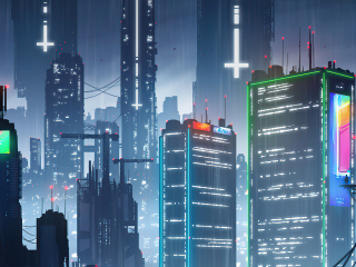 The Proximity, fantasy, cyber city, art, 320x240 wallpaper