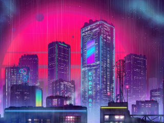 Red Moon, futuristic city, cityscape, 320x240 wallpaper