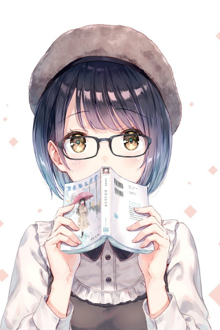 Anime girl, short hair, book, 240x320 wallpaper