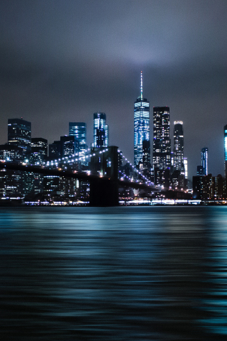 Brooklyn Bridge, night, cityscape, 240x320 wallpaper