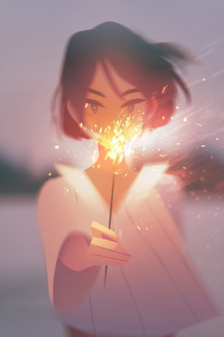 Anime girl with sparkler, original, anime, 240x320 wallpaper