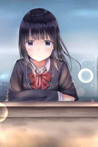 School uniform, anime girl, cute, sad, 240x320 wallpaper