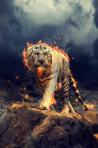 Angry, raging, white tiger, 240x320 wallpaper