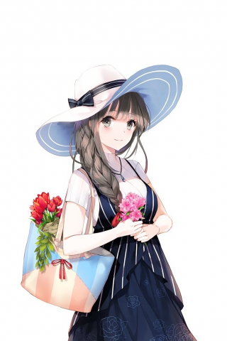 Cute, anime girl, big hat, beautiful, 240x320 wallpaper