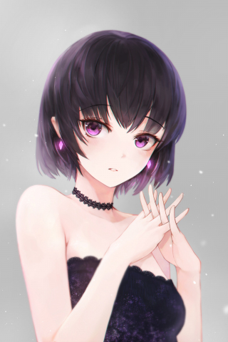 Beautiful, anime girl, bare shoulder, violet eyes, 240x320 wallpaper