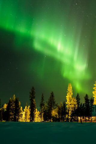 Northern lights, green sky, Finland, 240x320 wallpaper