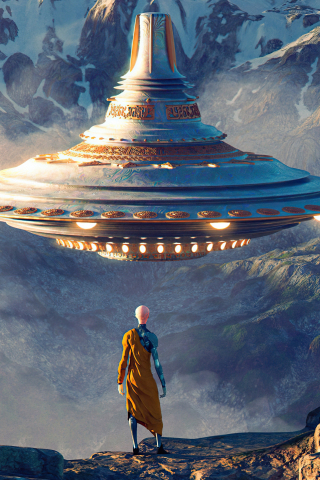 Fantasy, Sci-fi, alien ship, monk, 240x320 wallpaper