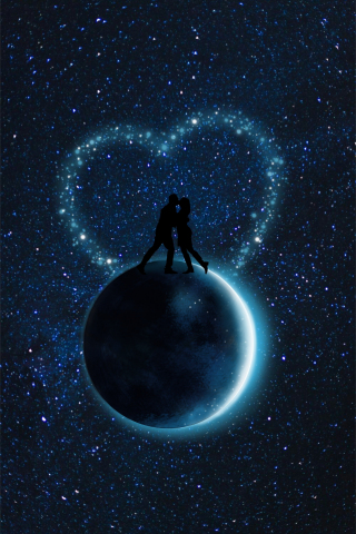 Starry sky, couple, silhouettes, love, planet, 240x320 wallpaper