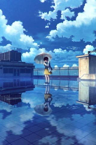 Water, reflections, anime girl, clouds, original, 240x320 wallpaper