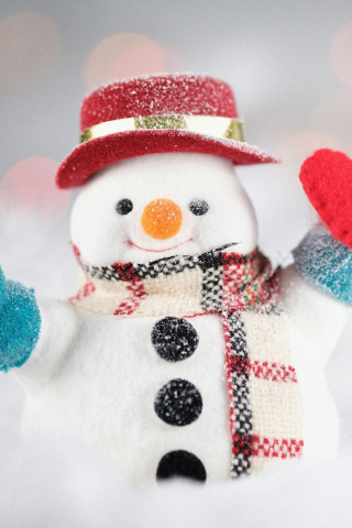 Snowman, cute, snowfall, Christmas, 240x320 wallpaper