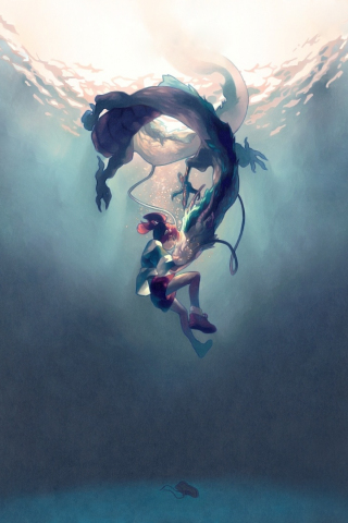 Anime, moive, underwater, dragon and anime girl, Spirited Away, 240x320 wallpaper