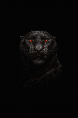 Tiger, glowing red eye, minimal, dark, 240x320 wallpaper