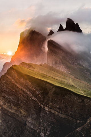 Dolomites mountains, clouds, nature, Italy, 240x320 wallpaper