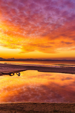 Sunset, beach orange pink skyline, clouds, nature, 240x320 wallpaper