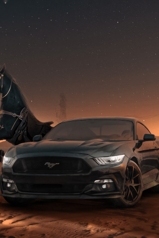 Ford Mustang and horse, beautiful car, 240x320 wallpaper