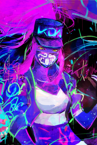 Akali, League of Legends, neon, art, 240x320 wallpaper