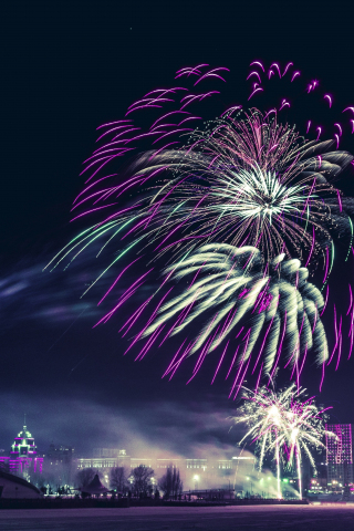 Purple, fireworks, celebrations, night, 240x320 wallpaper