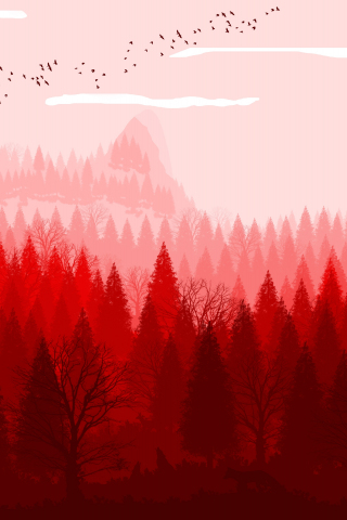 Red forest, horizon, nature, art, 240x320 wallpaper