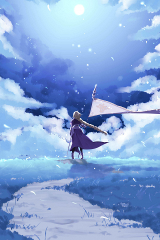 Fate/Grand order, ruler, anime girl, landscape, clouds, art, 240x320 wallpaper
