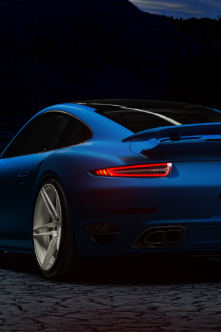 Sports car, Porsche 911 Turbo, blue, rear, 240x320 wallpaper