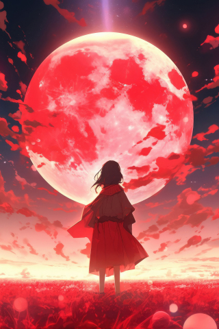 A world full of red, moon, anime, 240x320 wallpaper
