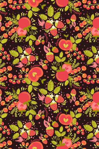 Strawberries, apples, berries, fruits, artwork, 240x320 wallpaper