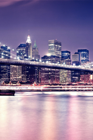 Brooklyn Bridge, night, buildings, cityscape, 240x320 wallpaper