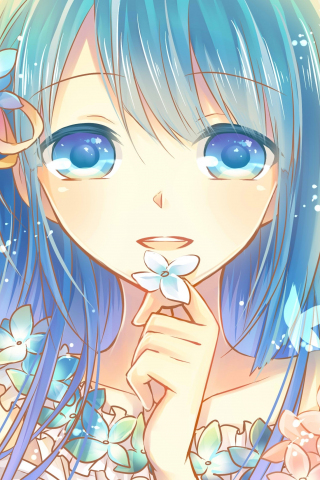 Blue eyes, anime girl and flowers, original, 240x320 wallpaper