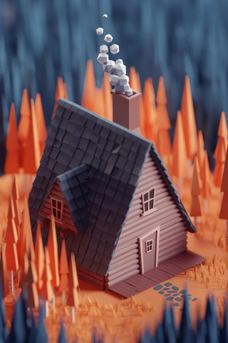 Digital art, pretty house in forest, 3D render, 240x320 wallpaper