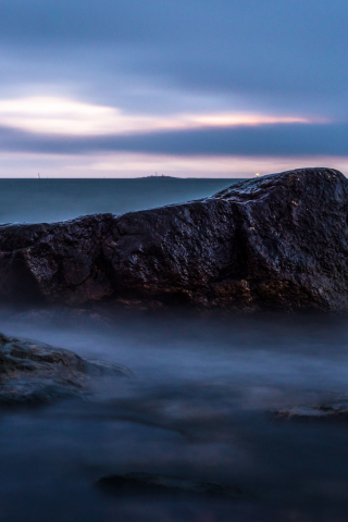 Evening, mist, coast, rocks, nature, 240x320 wallpaper