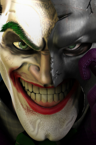 Joker, face-off, Batman's mask, dc comics, art, 240x320 wallpaper