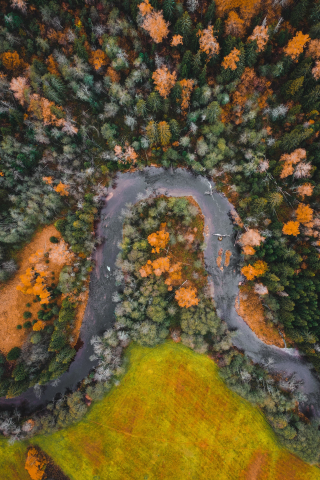 Aerial view, river's curve, nature, 240x320 wallpaper