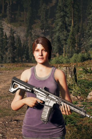 Far cry 5, woman with gun, outdoor, 2018, 240x320 wallpaper