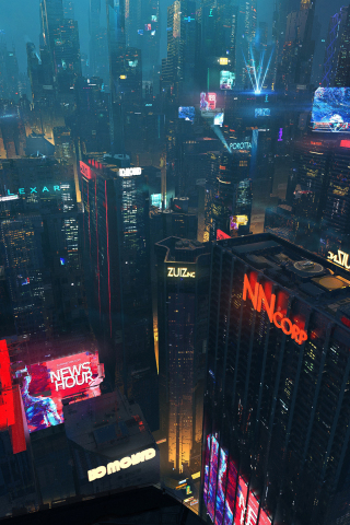 Cityscape, futuristic city, night, buildings, dark, 240x320 wallpaper