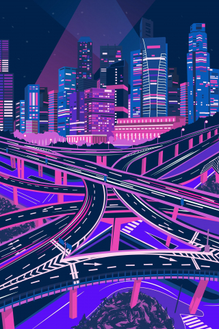 Bridges of city, night, artwork, 240x320 wallpaper