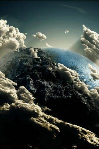 Planet from space, fantasy, clouds, 240x320 wallpaper