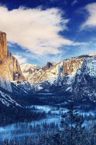 Winter, Yosemite valley, nation park, nature, 240x320 wallpaper