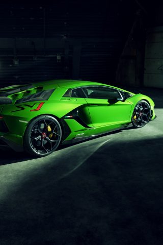 Side-view, Green Lamborghini Aventador SVJ, 240x320 wallpaper