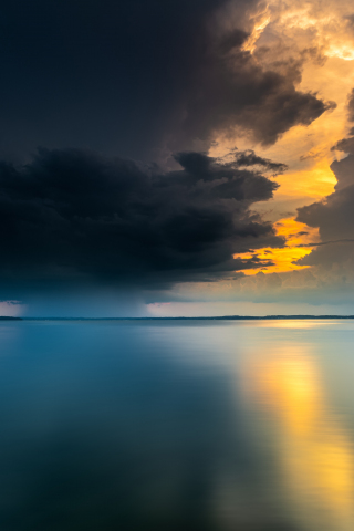 Clouds, sunset, calm sea, nature, 240x320 wallpaper