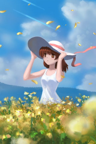 Cute, anime girl, outdoor, meadow, original, 240x320 wallpaper