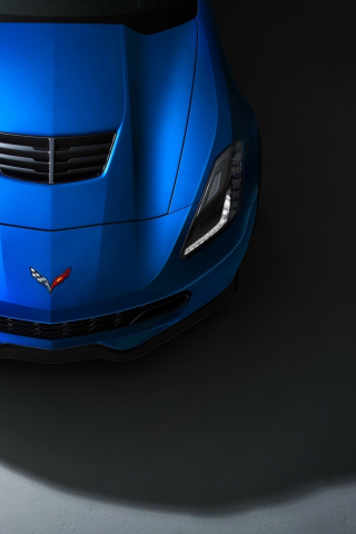 Bonnet, blue car, Chevrolet Corvette, 240x320 wallpaper