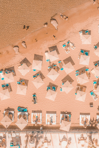 Resort at beach, aerial view, huts, 240x320 wallpaper