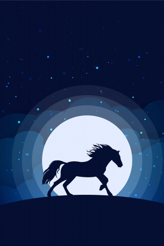 Horse, moon, silhouette, blue dark, minimal, 240x320 wallpaper