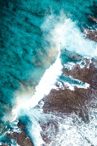 Water splashes, coast, sea, nature, aerial view, 240x320 wallpaper