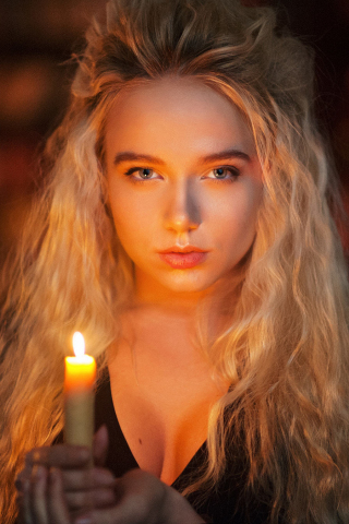 Woman with candle, bokeh, 240x320 wallpaper