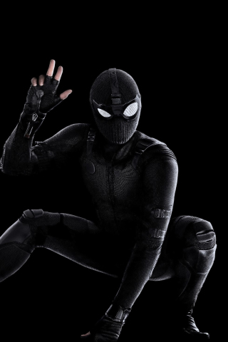 Spider-man: Far From Home, black suit, 240x320 wallpaper